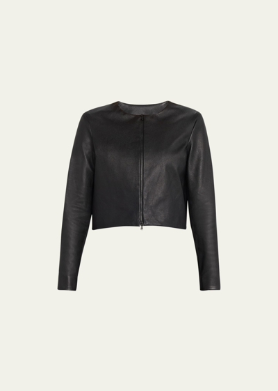 Susan Bender Stretch Leather Long-sleeve Cardigan Jacket In Black