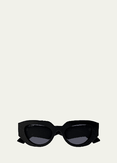 Shop Gucci Geometric Acetate Butterfly Sunglasses In Shiny Solid Black