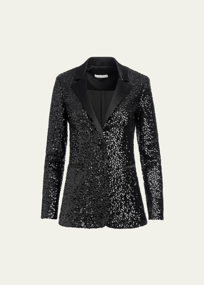 Shop Alice And Olivia Breann Sequined Fitted Blazer In Black