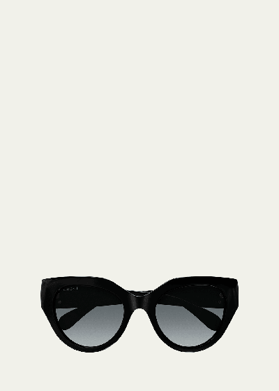 Shop Gucci Gg Emblem Acetate Cat-eye Sunglasses In Shiny Black