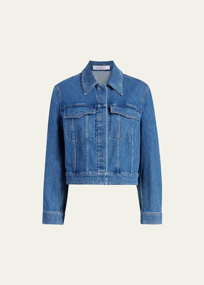 Shop Another Tomorrow Cropped Denim Jacket In Light Blue Wash