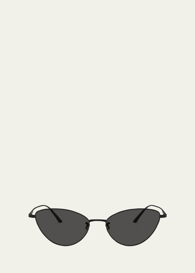 Khaite Sleek Black Steel Butterfly Sunglasses In Matte Black