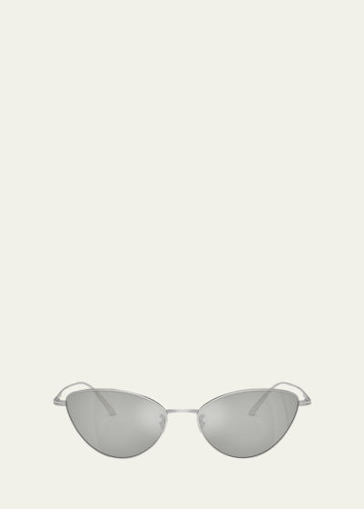 Shop Khaite X Oliver Peoples 1998c Mirrored Steel Butterfly Sunglasses In Silver