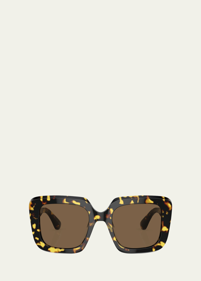 Shop Oliver Peoples Franca Beveled Acetate Square Sunglasses In Dark Brown