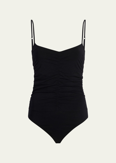 Shop Another Tomorrow Shirred Bodysuit In Black