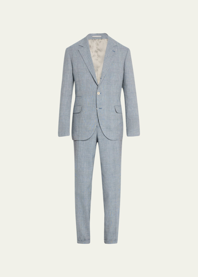 Shop Brunello Cucinelli Men's Paid Linen-wool Suit In C073 Denim