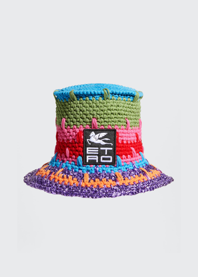 Shop Etro Colorblock Crochet Bucket Hat In Red