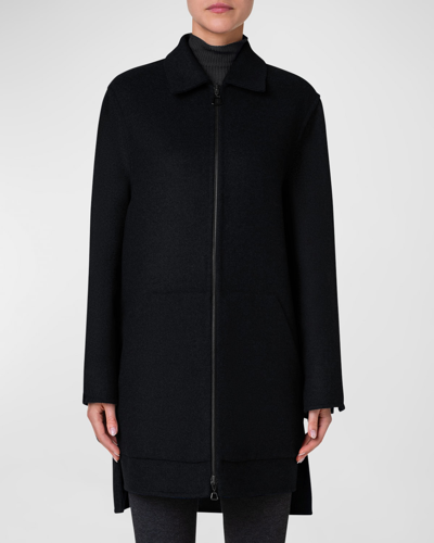 Shop Akris Fabiola Brushed Cashmere Collared Coat In Black