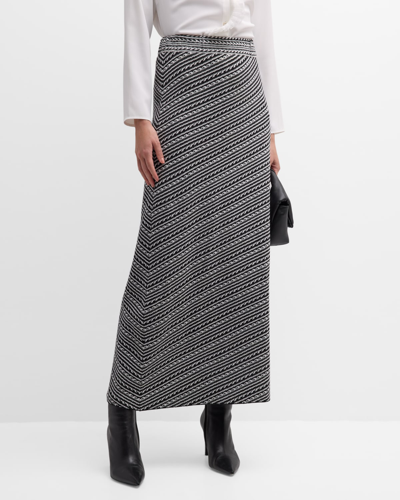 Shop Misook Geometric Striped A-line Maxi Skirt In New Ivory/black