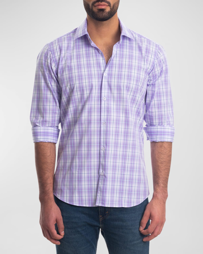 Shop Jared Lang Men's Plaid Button-down Shirt In Purple Check