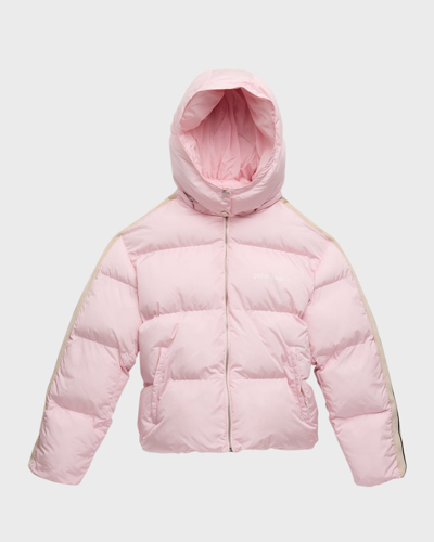 Shop Palm Angels Girl's Puffer Jacket W/ Stripe In Baby Pink W