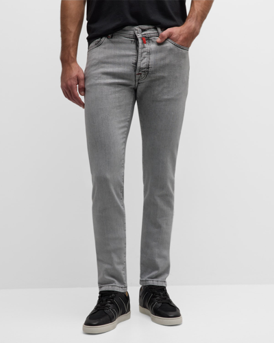 Shop Kiton Men's Acid Wash Denim Skinny Jeans In Light Gray