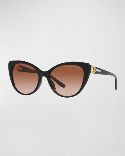 Shop Lauren Ralph Lauren Crystal-embellished Golden Acetate Cat-eye Sunglasses In Black