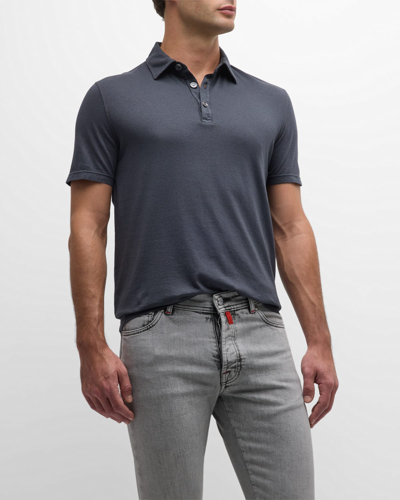 Shop Kiton Men's Cotton-cashmere Polo Shirt In Dark Gray