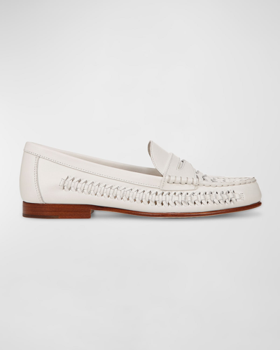 Shop Veronica Beard Woven Leather Penny Loafers In Coconut