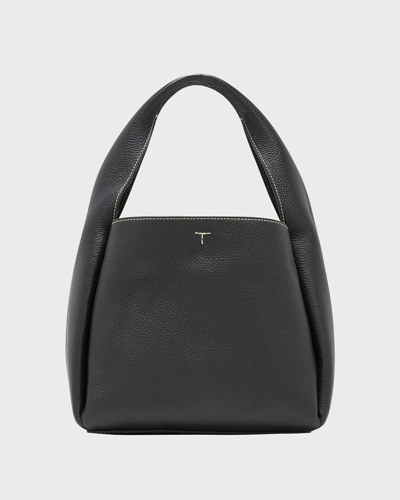 Shop Totême Cubic Pebbled Leather Bucket Bag In 001 Black