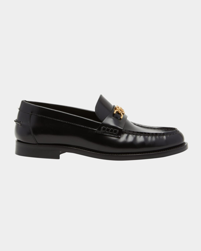 Shop Versace Medusa Chain Leather Loafers In 1b00v-black-versa
