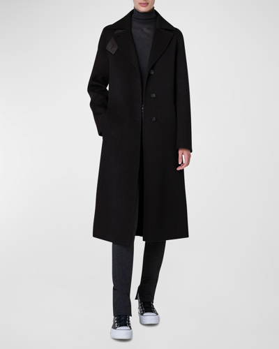Shop Akris Leather Collar Cashmere Coat In Black