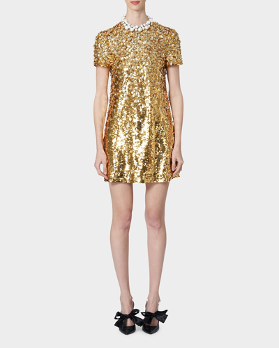 Shop Carolina Herrera Embellished Sequin Shift Dress In Gold