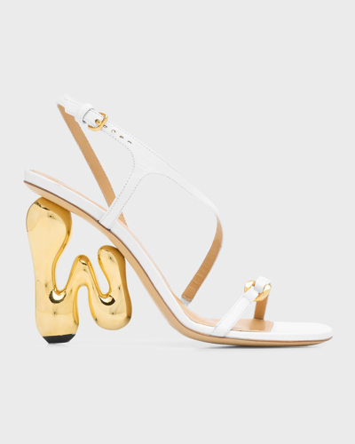 Shop Jw Anderson Leather Bubble-heel Slingback Sandals In White