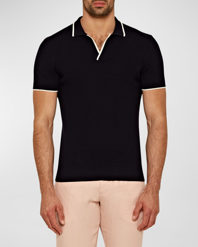 Shop Orlebar Brown Men's Horton Tipped Wool Polo Shirt In Navy