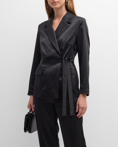 Shop Misook Side-tie Tailored Wrap Crepe Blazer In Black