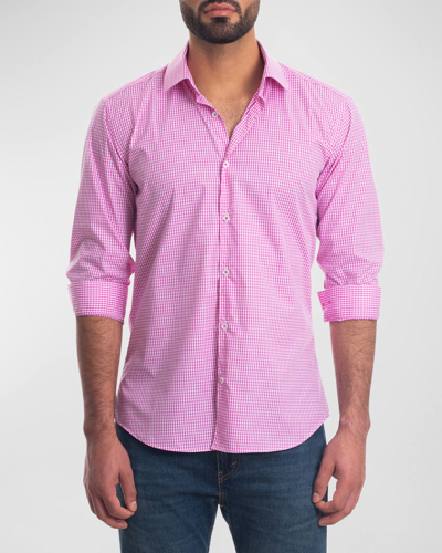 Shop Jared Lang Men's Gingham Button-down Shirt In Pink Gingham