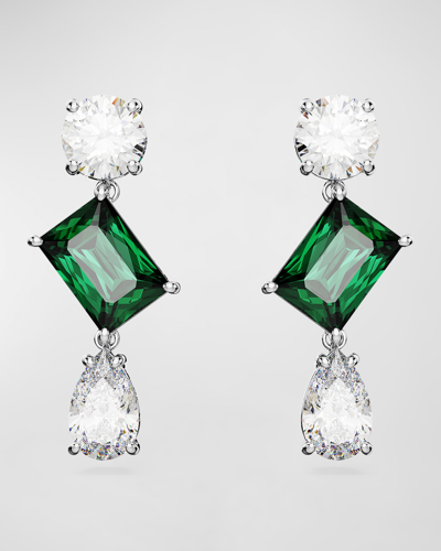 Shop Swarovski Mesmera Rhodium-plated Mix-cut Crystal Dangle Earrings In Green
