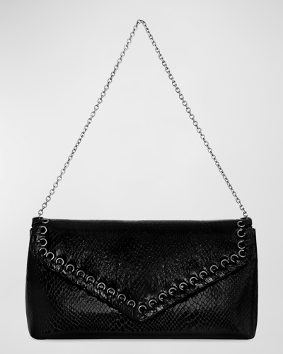 Shop Rebecca Minkoff Whip Snake-embossed Envelope Clutch Bag In Black