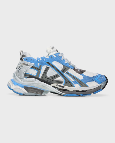 Shop Balenciaga Men's Runner Sneakers In 4912 Blue/white/g