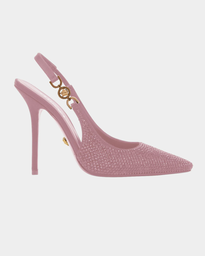 Shop Versace Crystal Stiletto Slingback Pumps In Pale Pink
