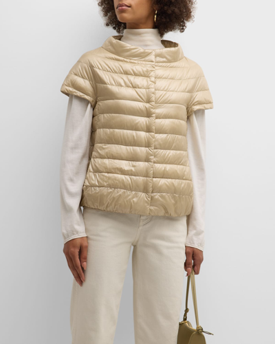 Shop Herno Short-sleeve Snap-front Quilted Puffer Jacket In Light Sand