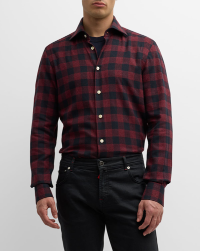 Shop Kiton Men's Buffalo Check Cotton Sport Shirt In Dark Red Multi