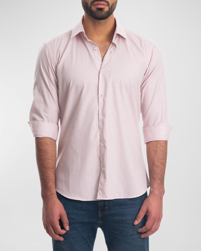 Shop Jared Lang Men's Check Button-down Shirt In White Light Pink