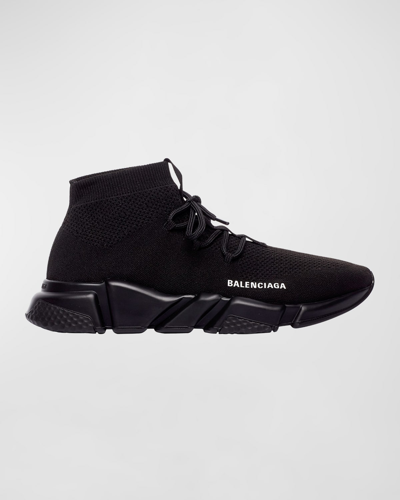 Shop Balenciaga Men's Speed Lace-up Knit Runner Sneakers In 1000 Black