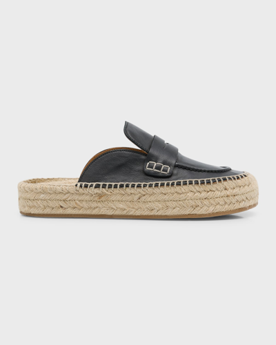 Shop Jw Anderson Leather Penny Loafer Espadrille Mules In Black