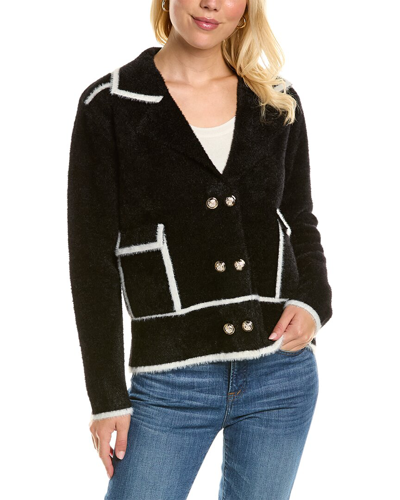Shop Yal New York Double-breasted Fuzzy Sweater In Black