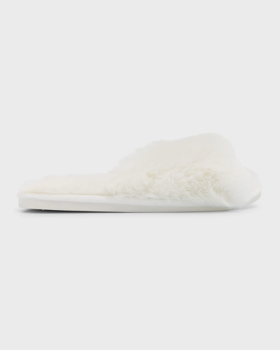 Shop Eberjey Plush Open-toe Faux Fur Slippers In Ivory