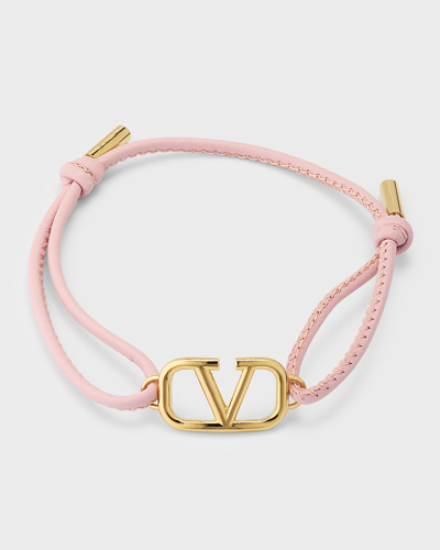 Shop Valentino V-logo Leather Bracelet In Rose Quartzclay
