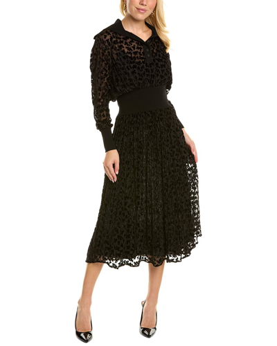 Shop Tory Burch Velvet Devore Silk-blend Midi Dress In Black
