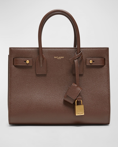 Saint Laurent Baby Sac De Jour Grained Leather Top Handle Bag In Dark Noisette