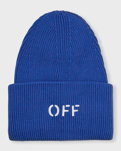 Shop Off-white Men's Off Stamp Loose Knit Beanie Hat In Dark Blue W