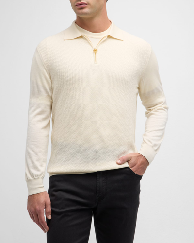 Shop Stefano Ricci Men's Cashmere-silk Quarter-zip Polo Sweater In White