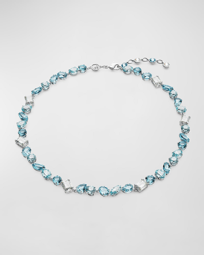Shop Swarovski Gema Rhodium-plated Mix-cut Blue Crystal Necklace