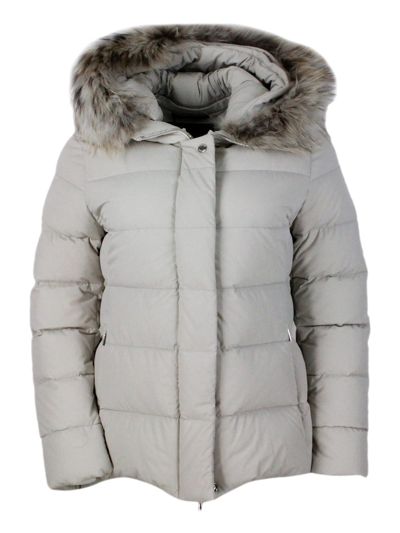 Shop Moorer Puffer Jacket Padded With Real Goose Down With A Fitted Line And Detachable Hood Trimmed With Remova In Ivory