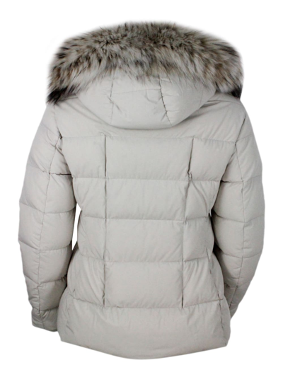 Shop Moorer Puffer Jacket Padded With Real Goose Down With A Fitted Line And Detachable Hood Trimmed With Remova In Ivory