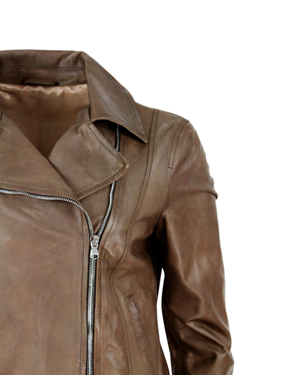 Shop Barba Napoli Studded Jacket In Fine And Soft Nappa Leather With Zip Closure In Brown