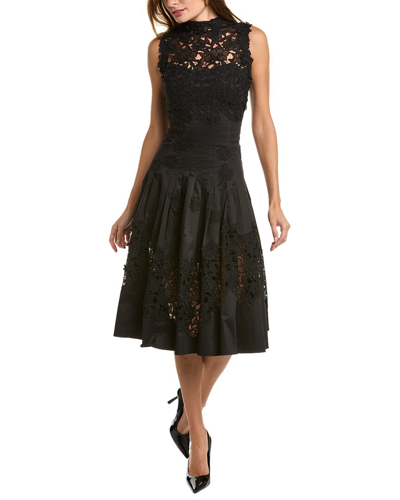 Shop Oscar De La Renta Lace Inset Dress In Black