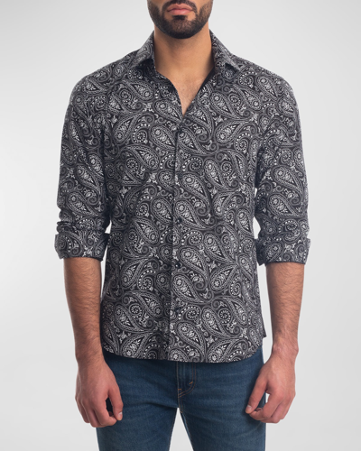 Shop Jared Lang Men's Paisley Button-down Shirt In Black Paisley