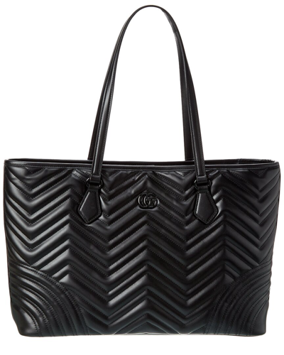 Shop Gucci Gg Marmont Large Leather Tote In Black